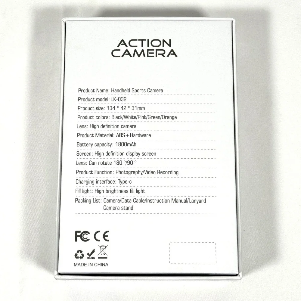 LK-032 Handheld Sports Action Camera Black 180 Rotating Lens HD Screen